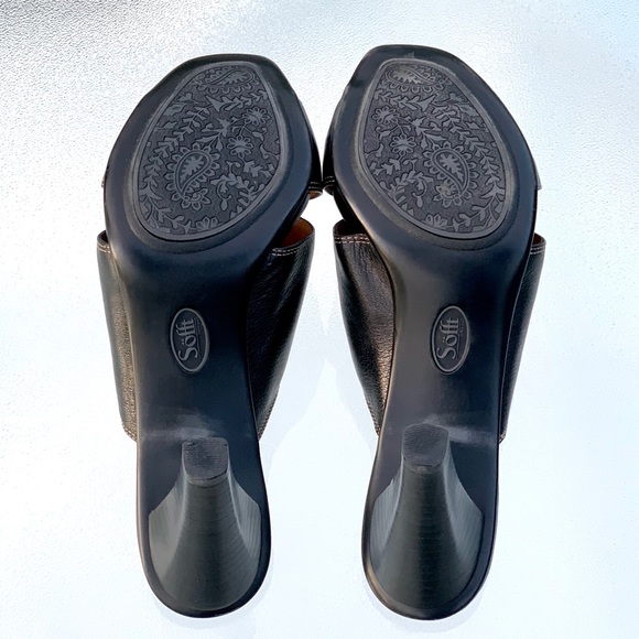 Söfft Black Leather Open Toe Wide Band Tapered Chunky Heel Sandals Women’s 10 - Picture 8 of 10